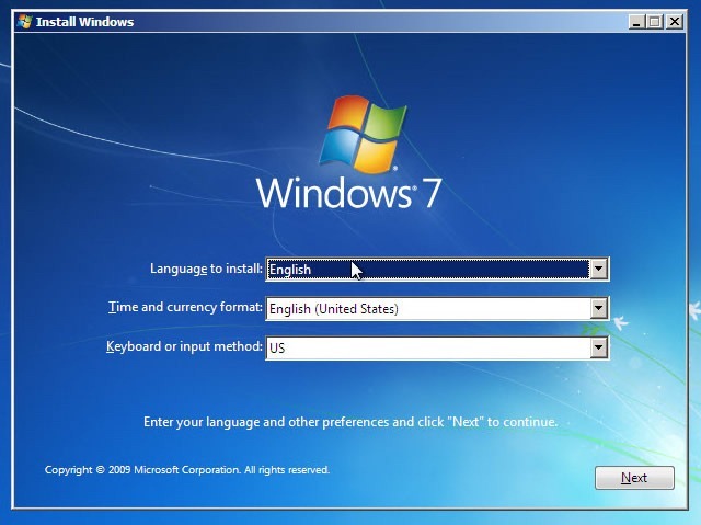 Windows install screen