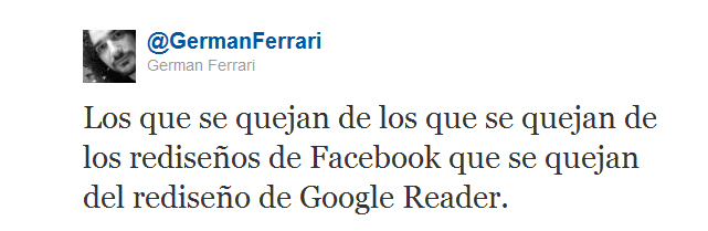 Tweet de Germán Ferrari sobre el nuevo Google Reader